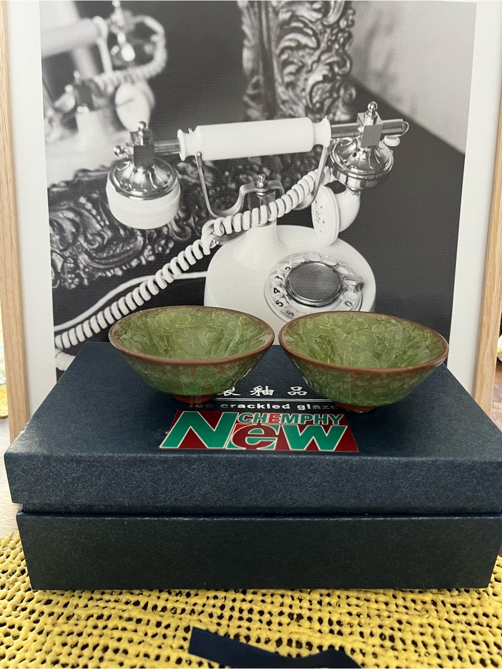 Green Crackle Glaze Ceramic Tea Bowls by